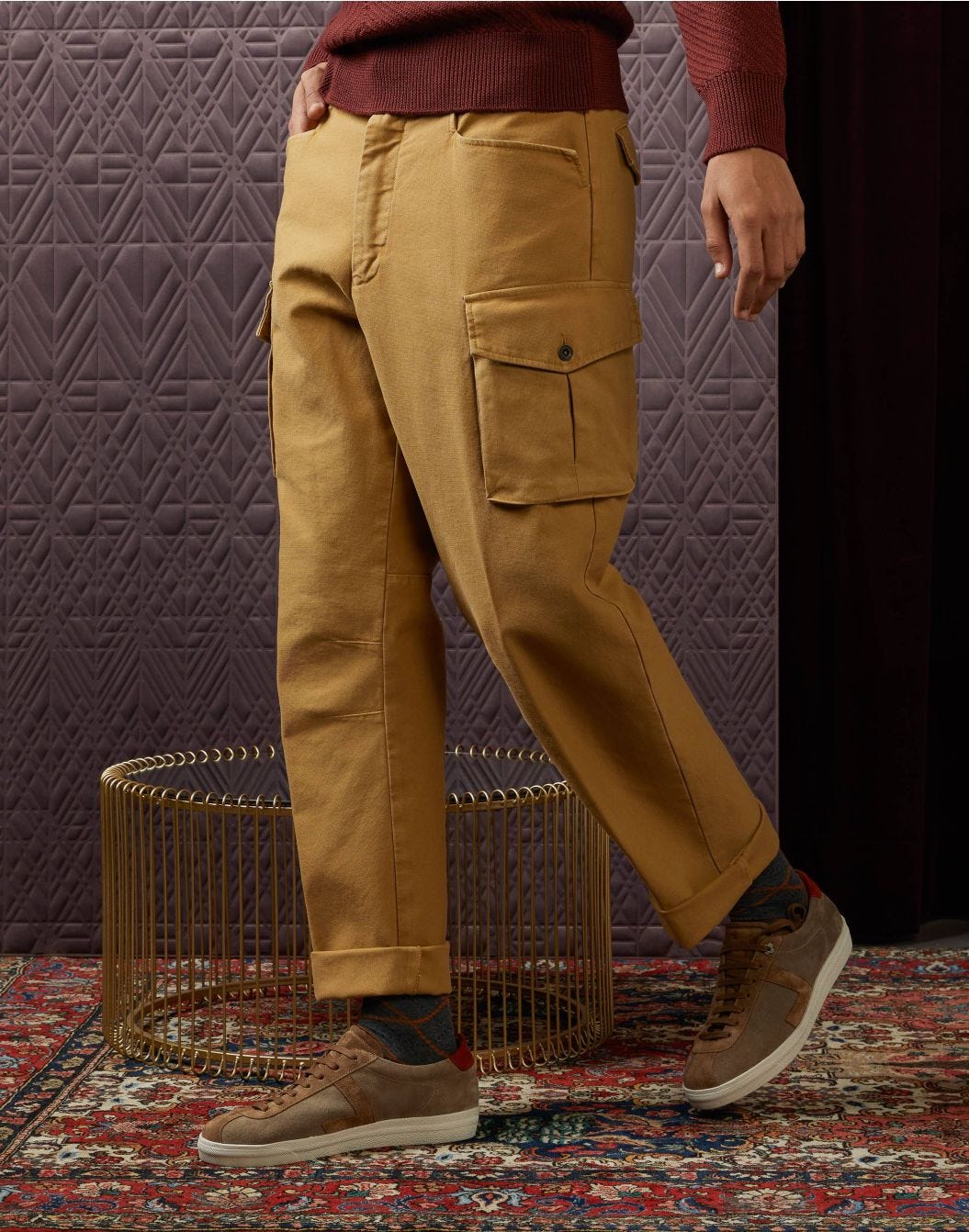 Pantalone cargo beige in cotone organico