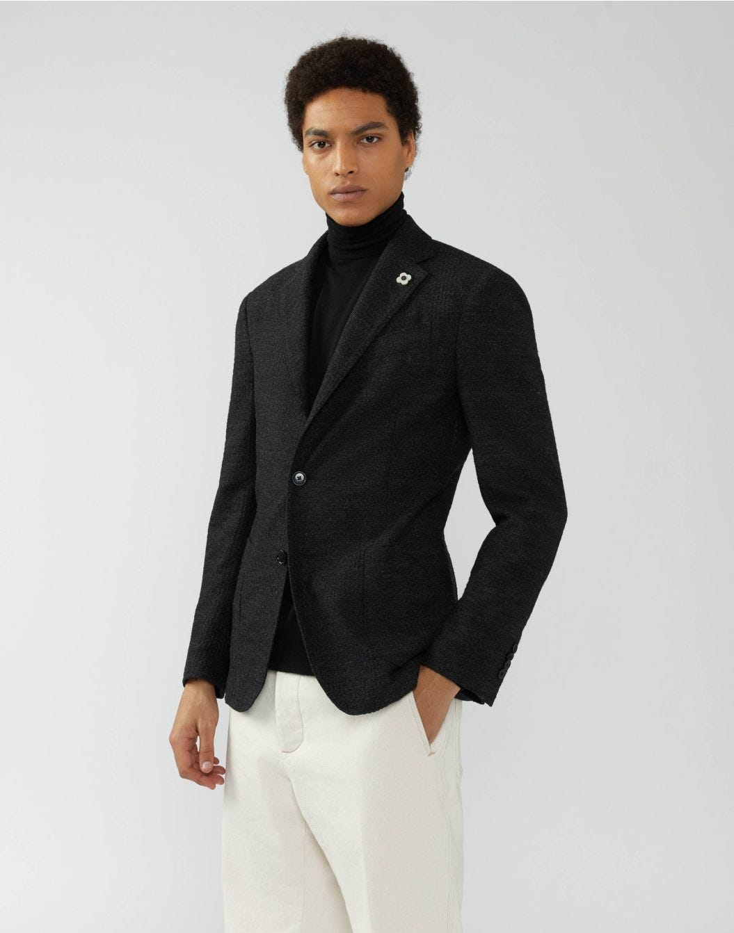Glen-check chenille-effect jacket in black and grey - Easy Wear