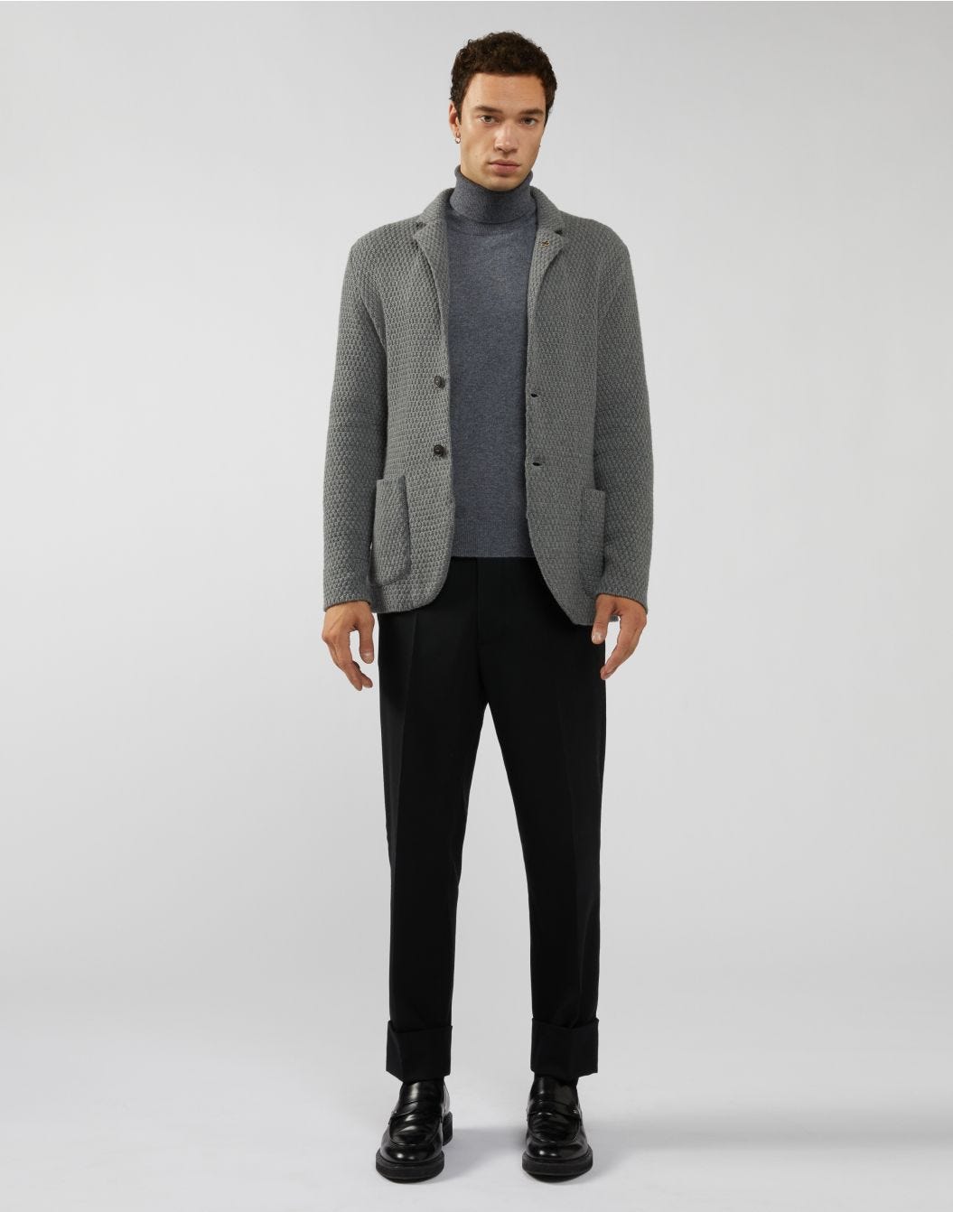 Grey 2-button jacket in recycled cashmere