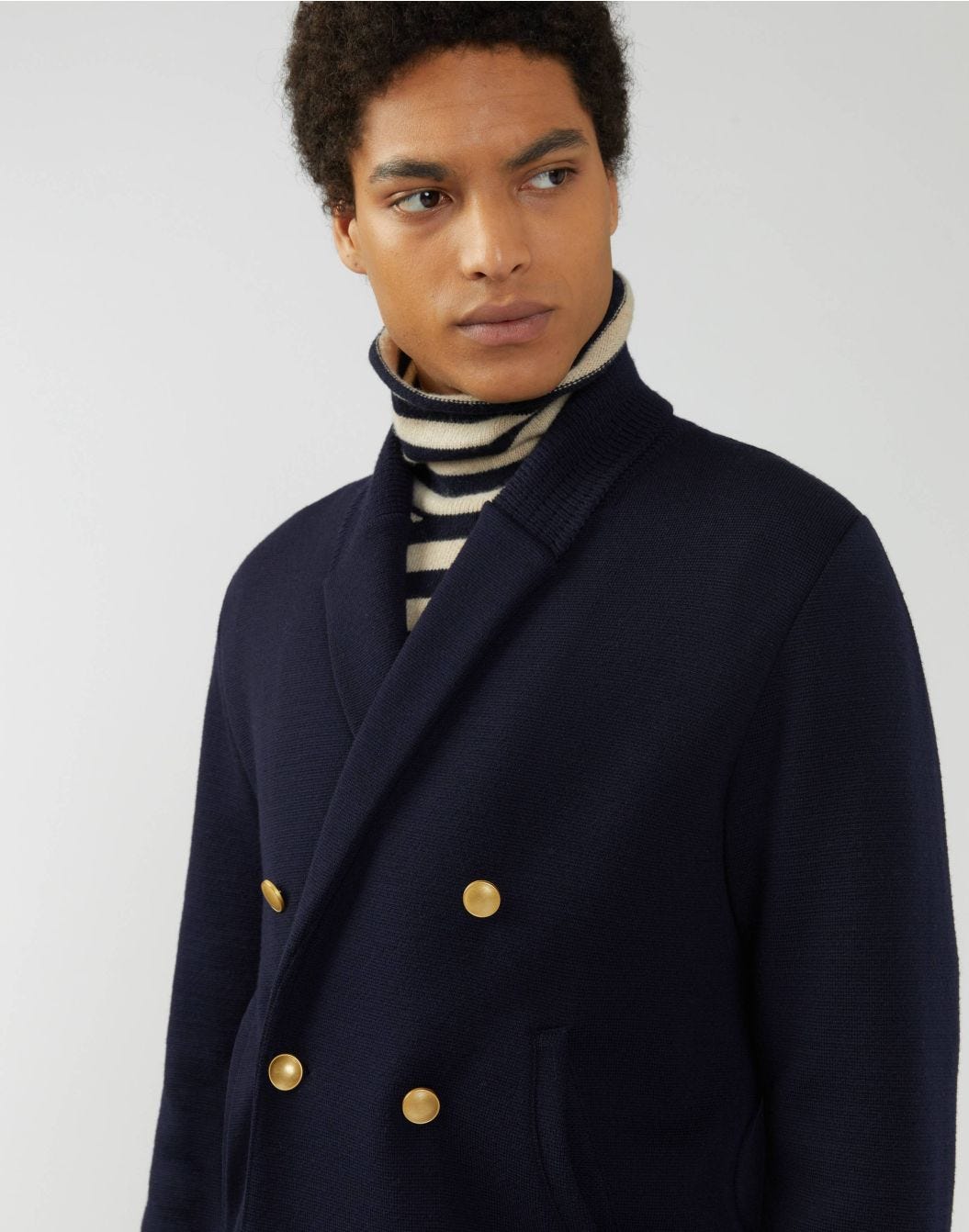 Double-breasted peacoat in blue wool