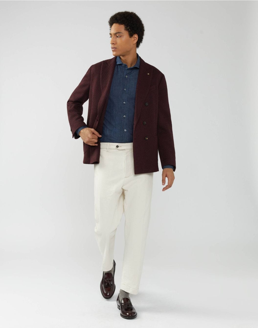 Double-breasted burgundy knitted jacket - Liknit