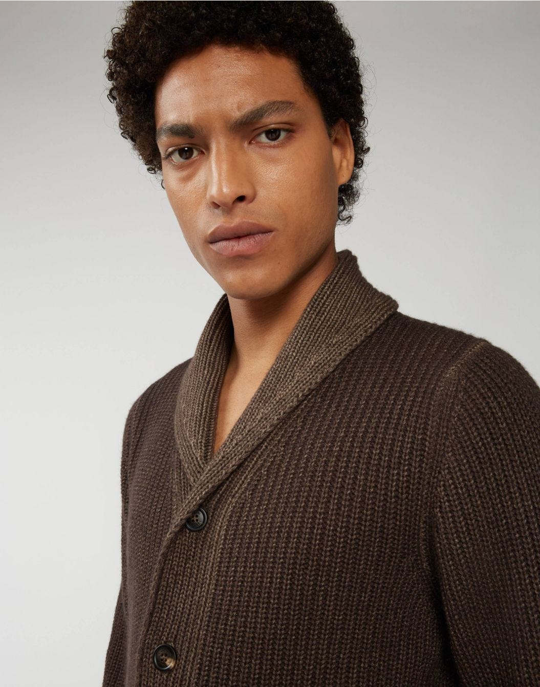 Shawled cardigan in brown cashmere