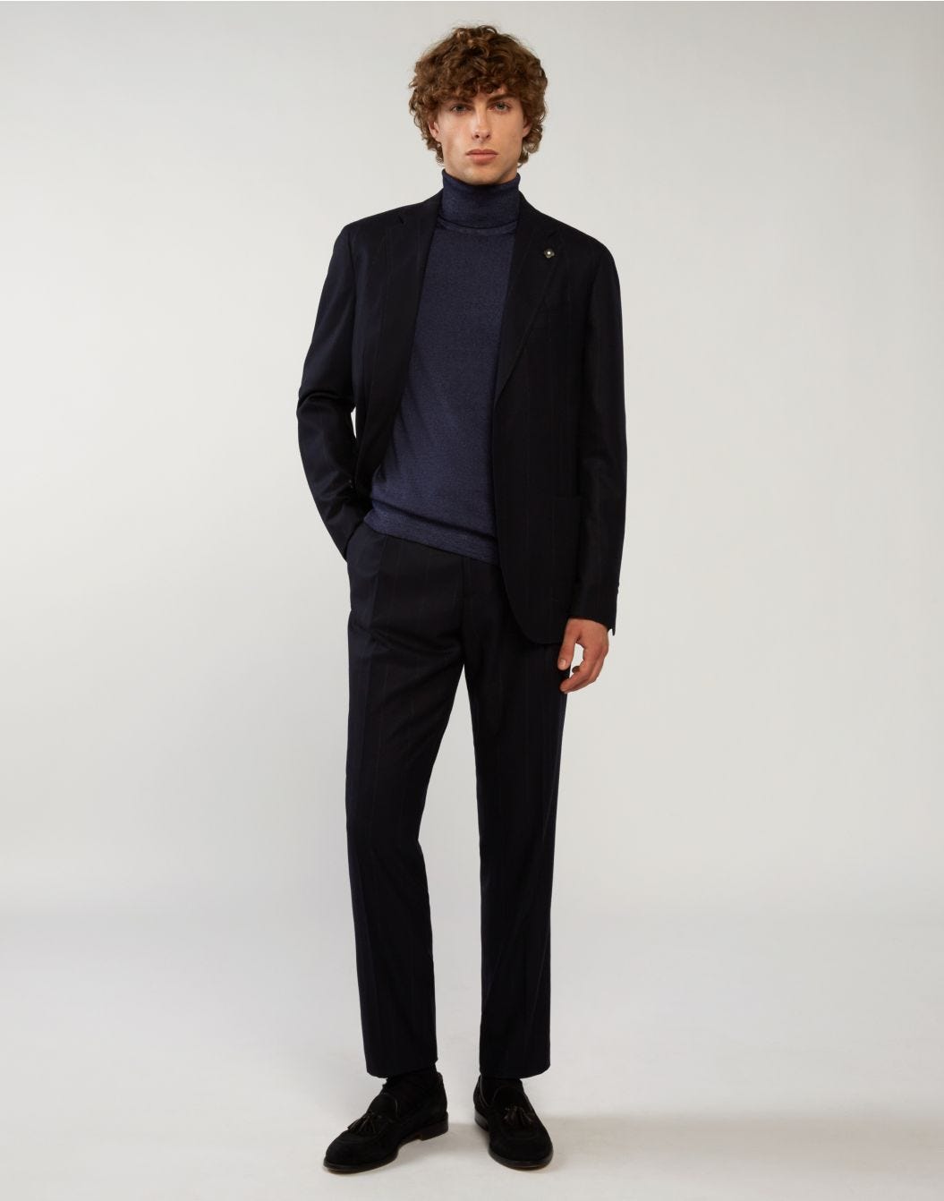 Turtleneck in blue worsted wool