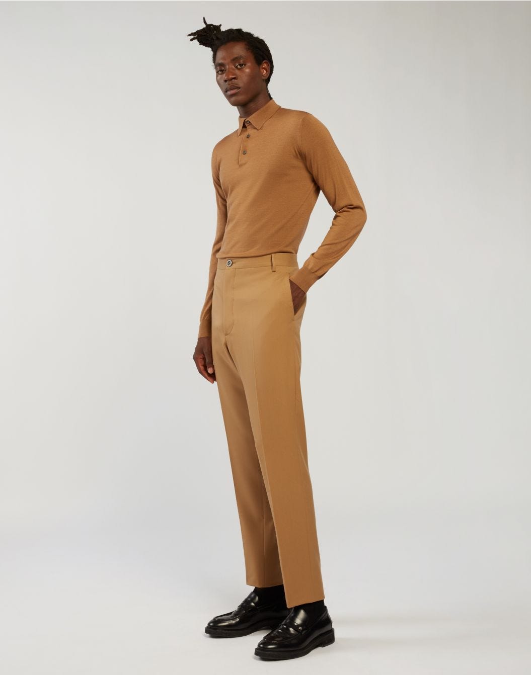 Polo shirt in beige cashmere and silk