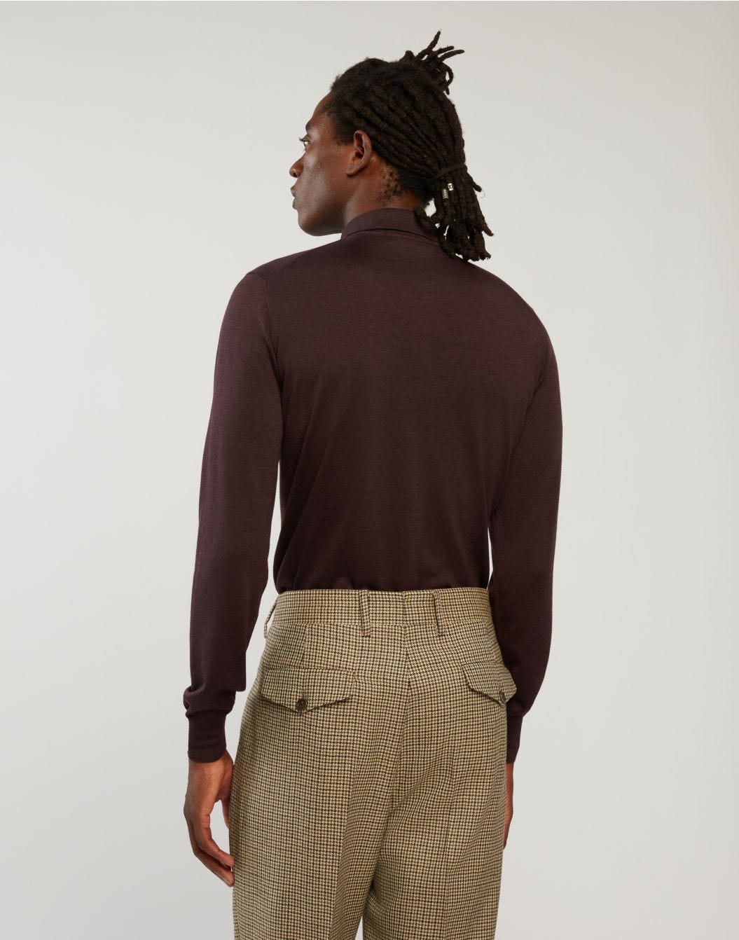 Long-sleeve polo shirt in burgundy cashmere