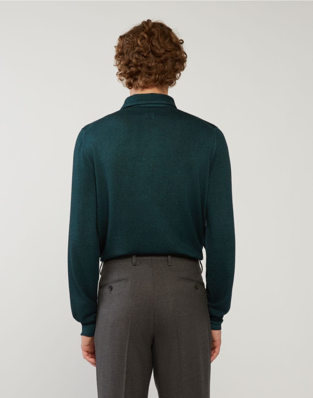 Polo shirt in pure green worsted wool