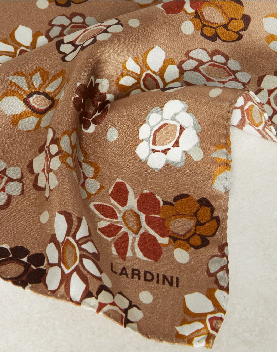 Brown and cream pocket square with flower print design