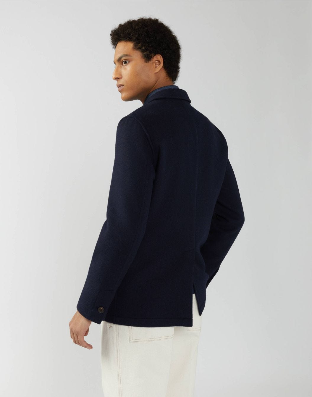 Blue shirt jacket in wool, cashmere and silk