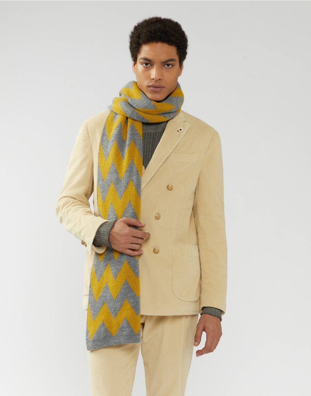 Sciarpa in lana e alpaca grigia e gialla 