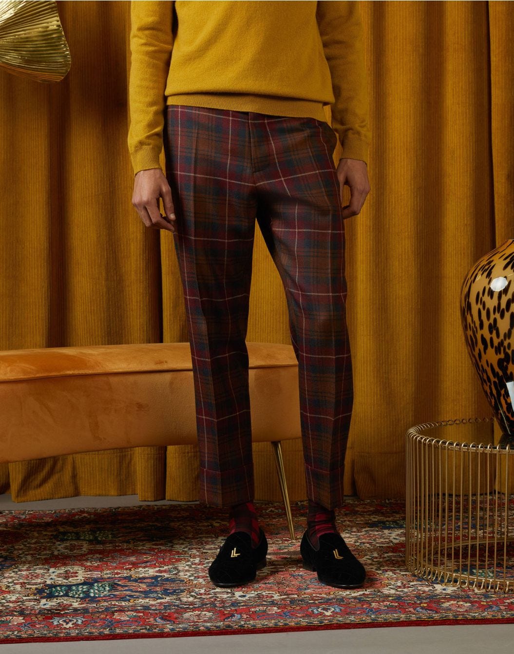 Checked-wool flat-front trousers 