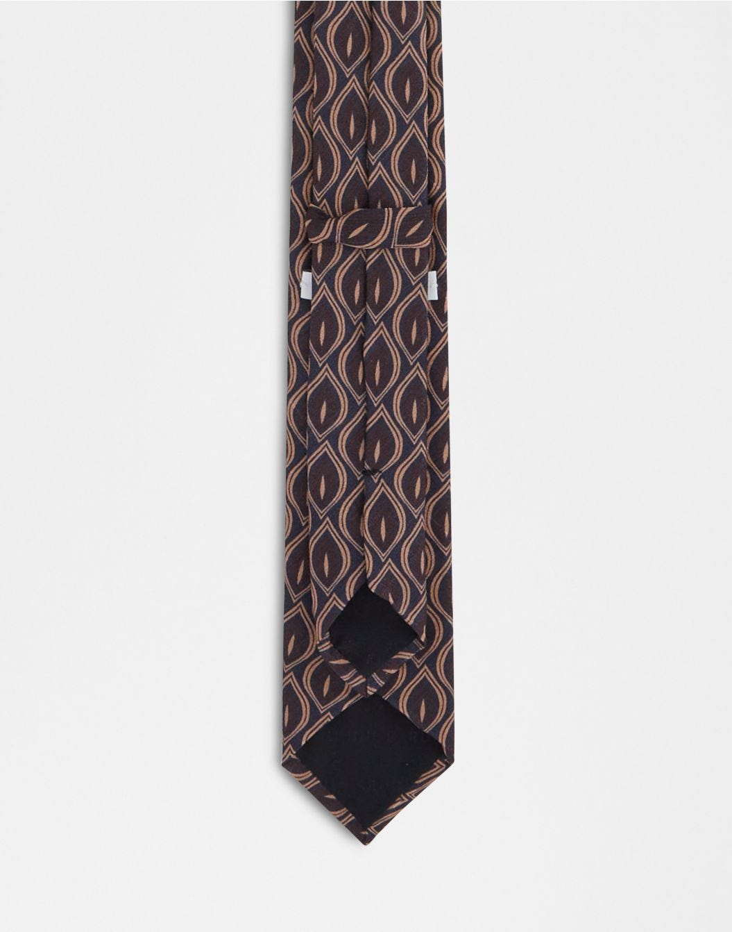 Cravatta in seta con stampa marrone, blu e beige