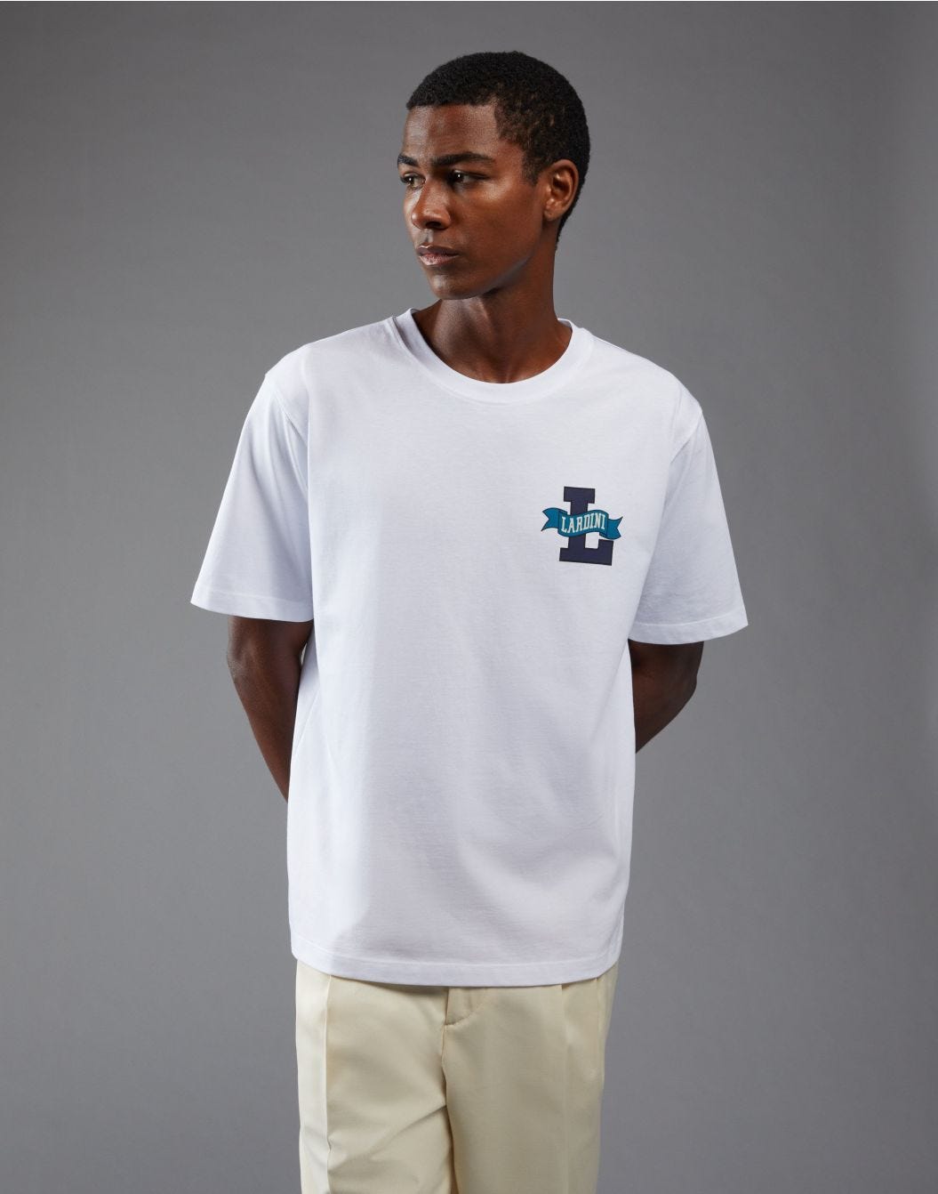 T-shirt Terzini x Lardini bianco e blu con stampa