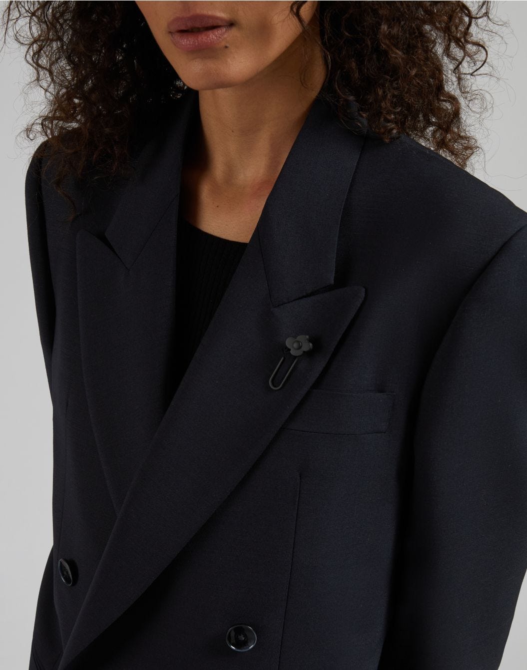 Blue double-breasted jacket lined with wool fabric