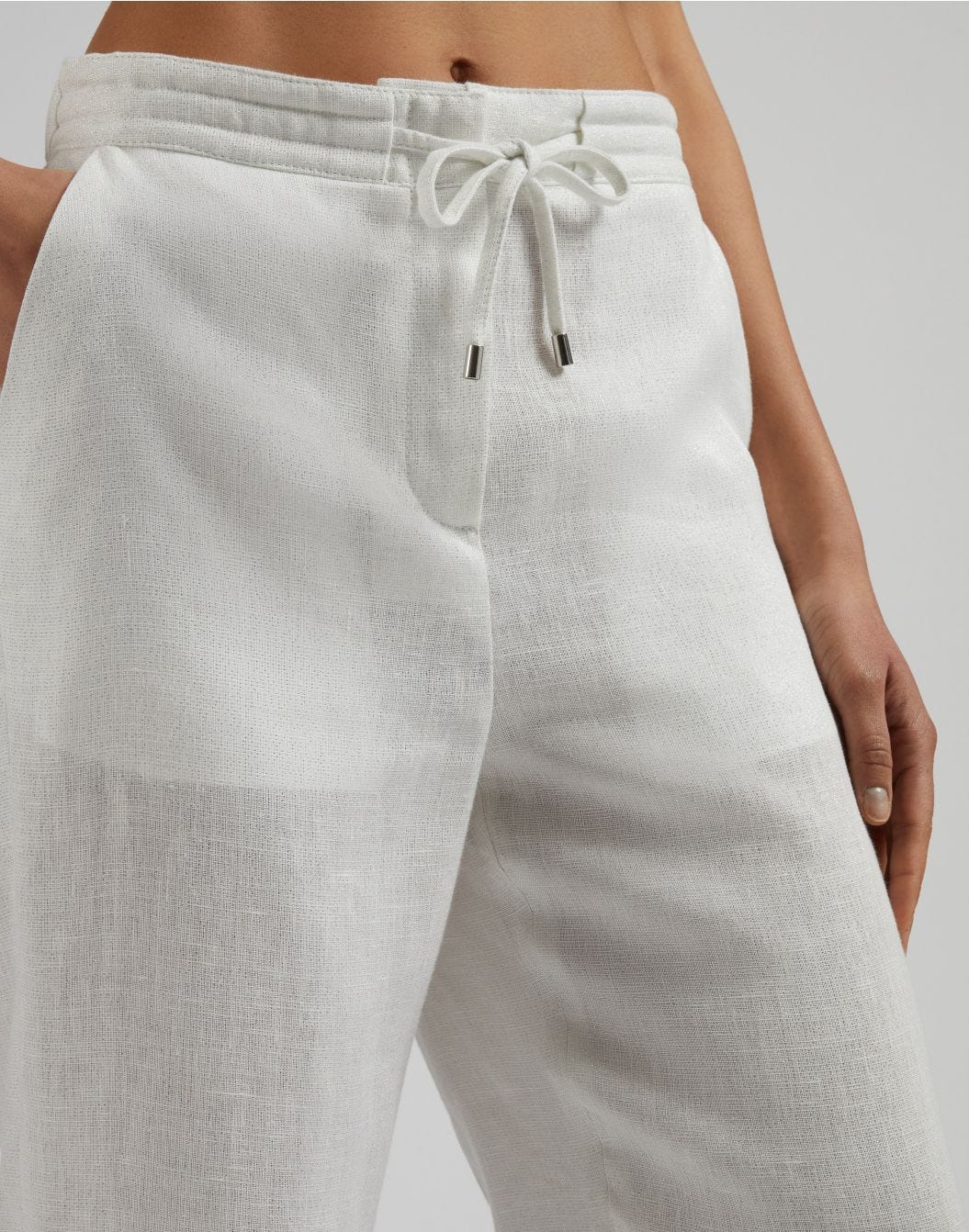 Pantalone ampio in tela di lino lurex