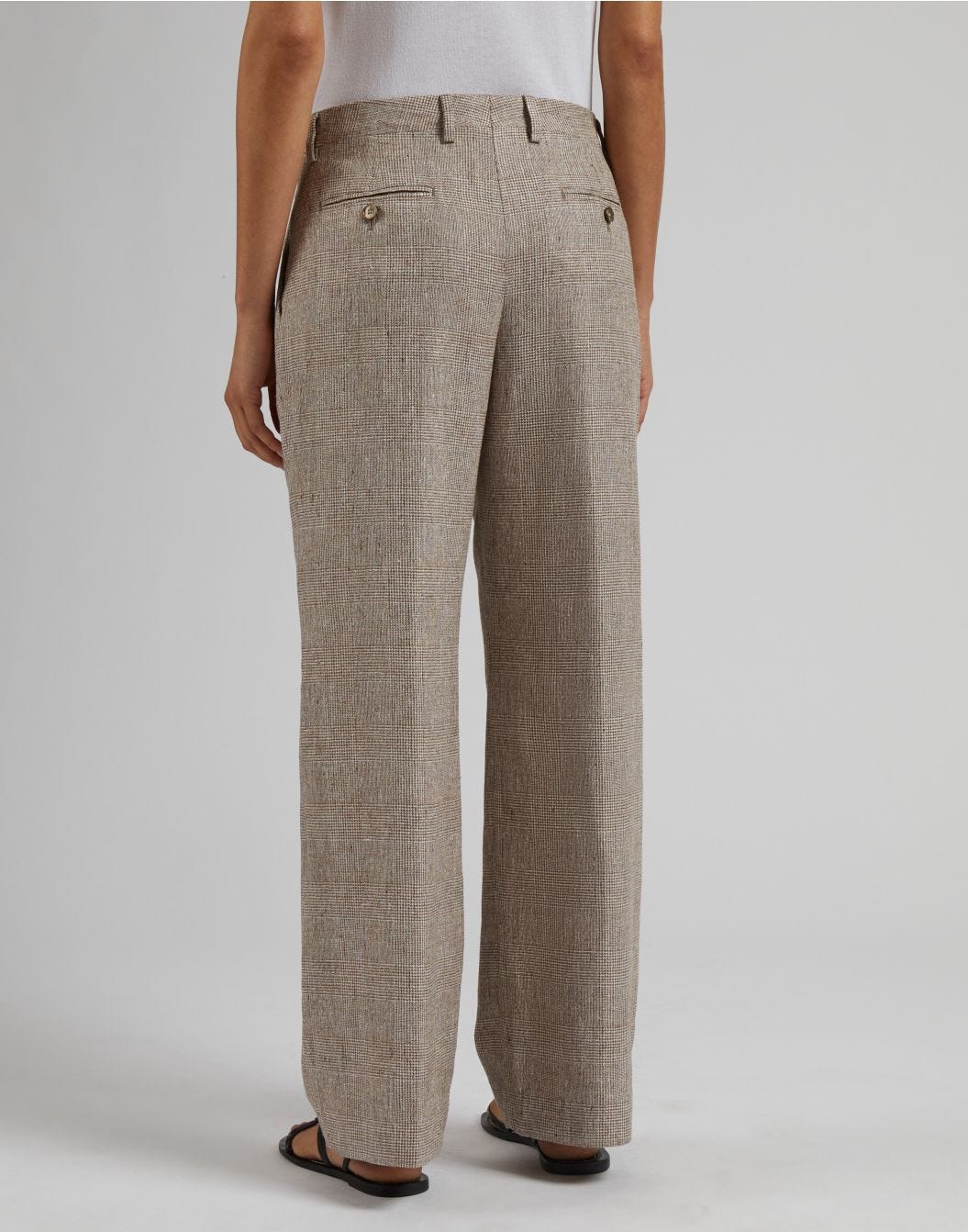 Brown linen trousers with a glen plaid design