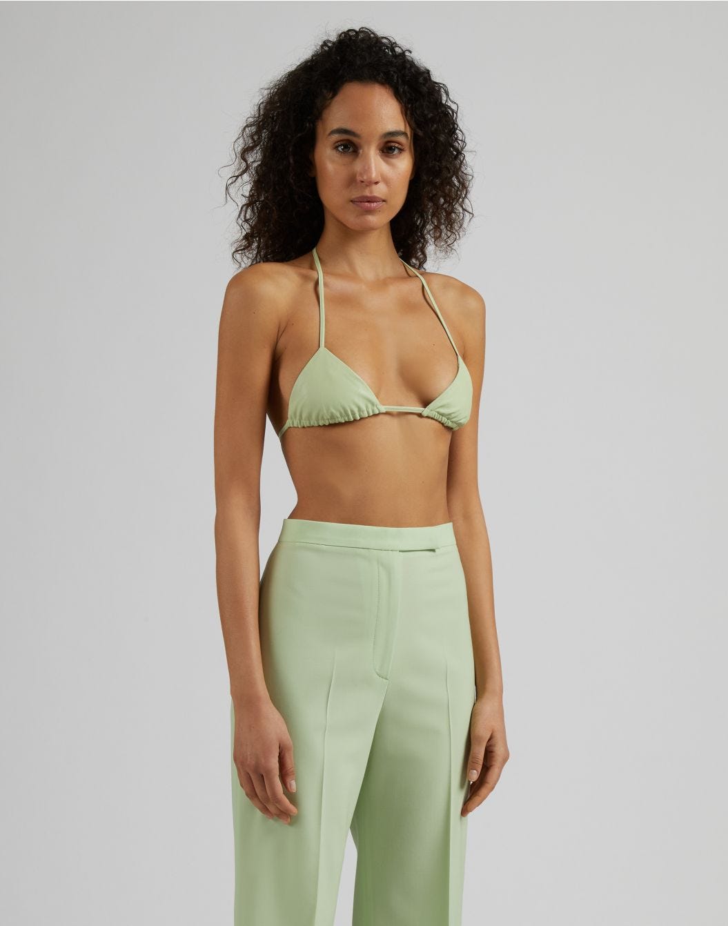 Pastel green faux leather bralette with ties