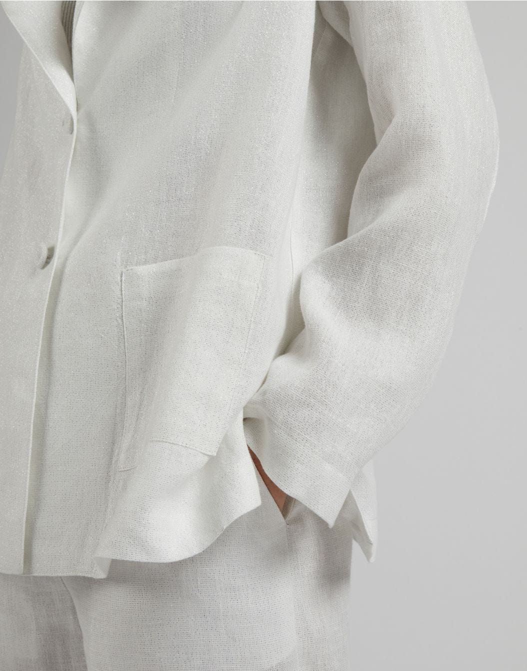 Veste à simple boutonnage, en lin lurex blanc et argenté