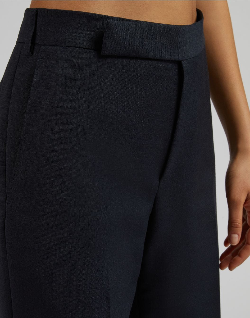 Blue wool fabric regular straight-leg trousers