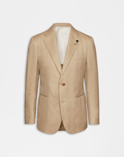 Beige Wolle-Leinen-Seide Blazer