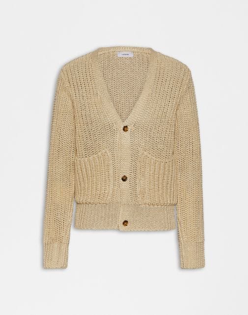 Cardigan beige panna scollo "V" con tasche