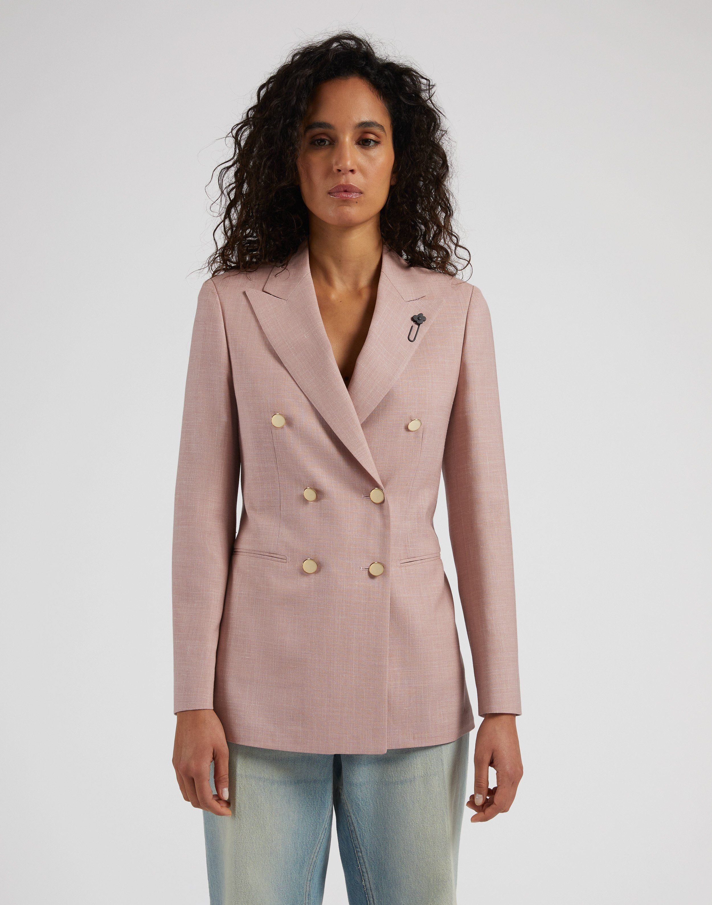 Pink Twill Linen Double-breasted Jacket