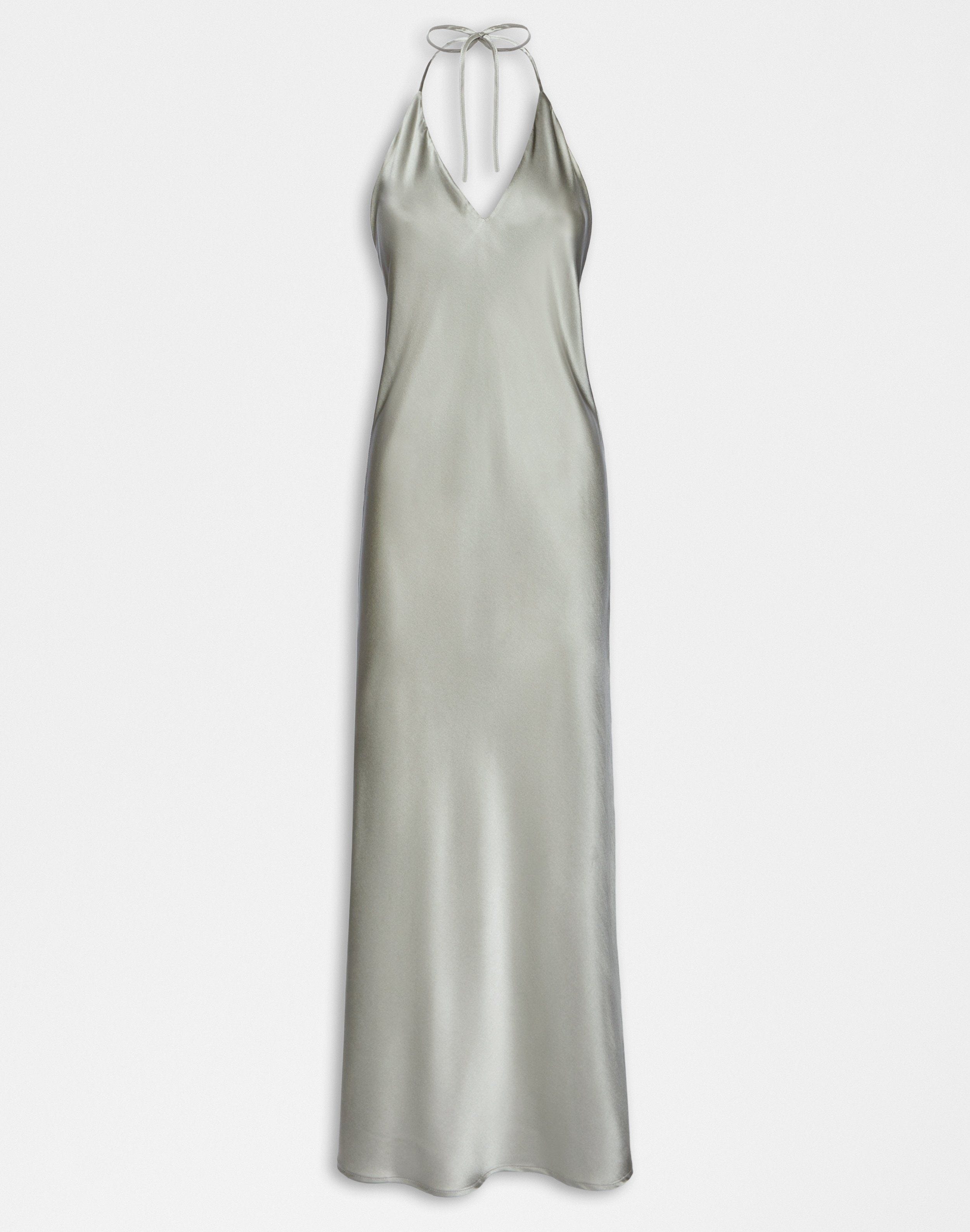 Stretch Silk Satin Sage Long Dress