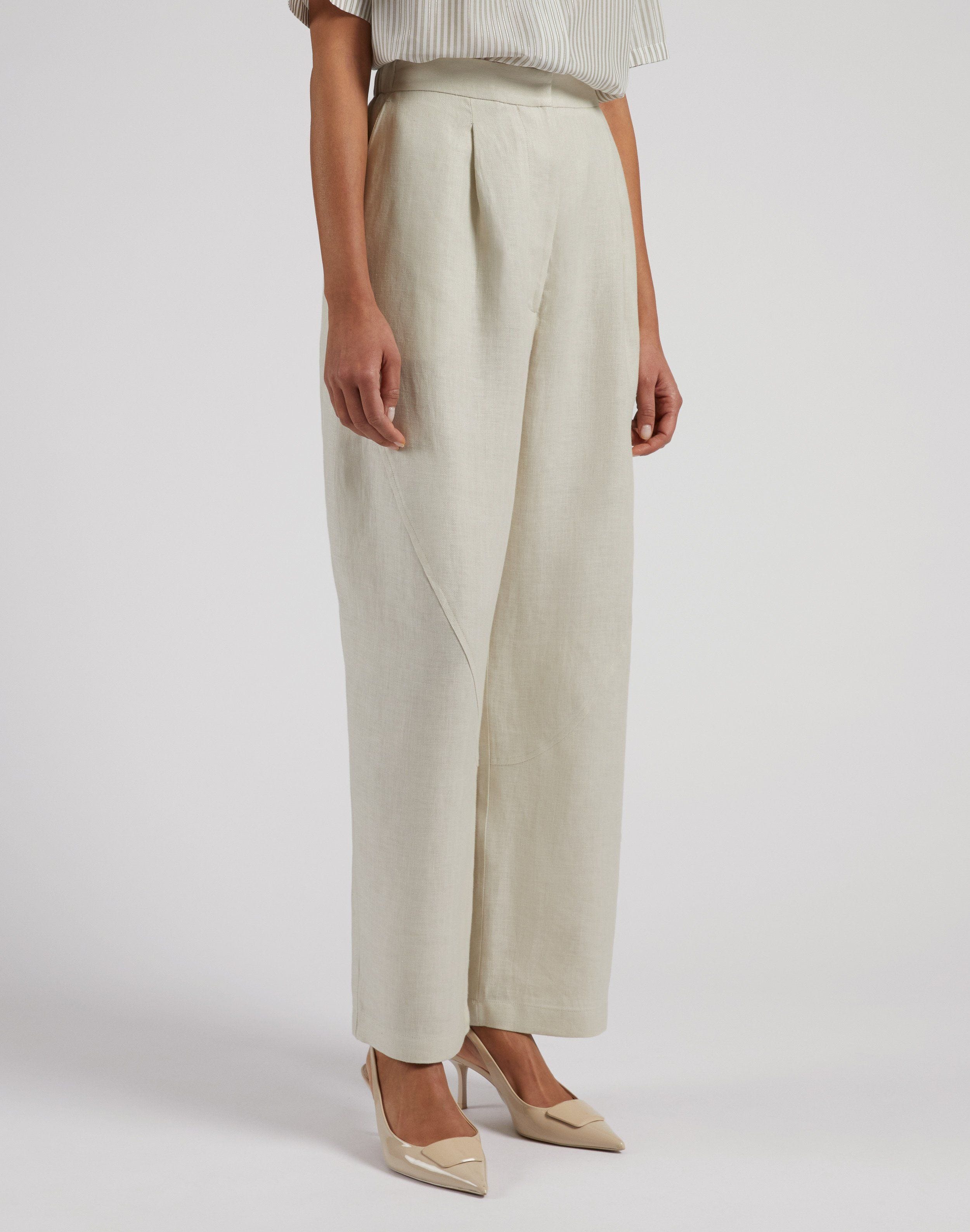 Wide Beige Linen Canvas Trousers