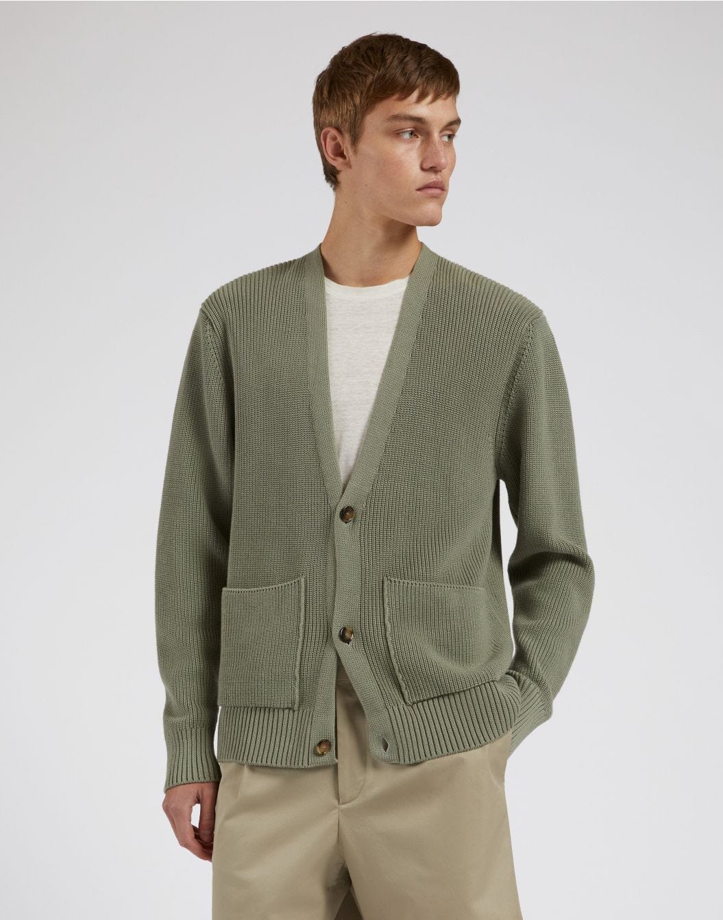 Cardigan couleur vert sauge en coton biologique