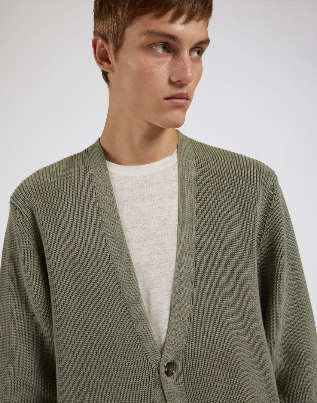 Cardigan couleur vert sauge en coton biologique