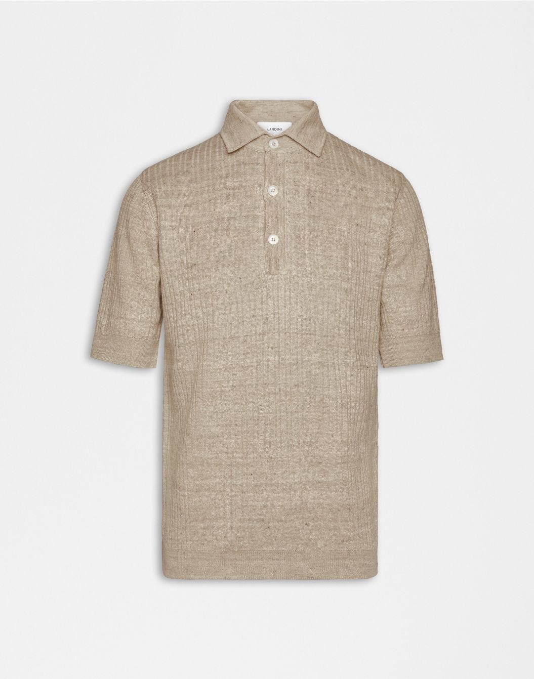 Polo beige in lino e cotone con bottoni e manica corta