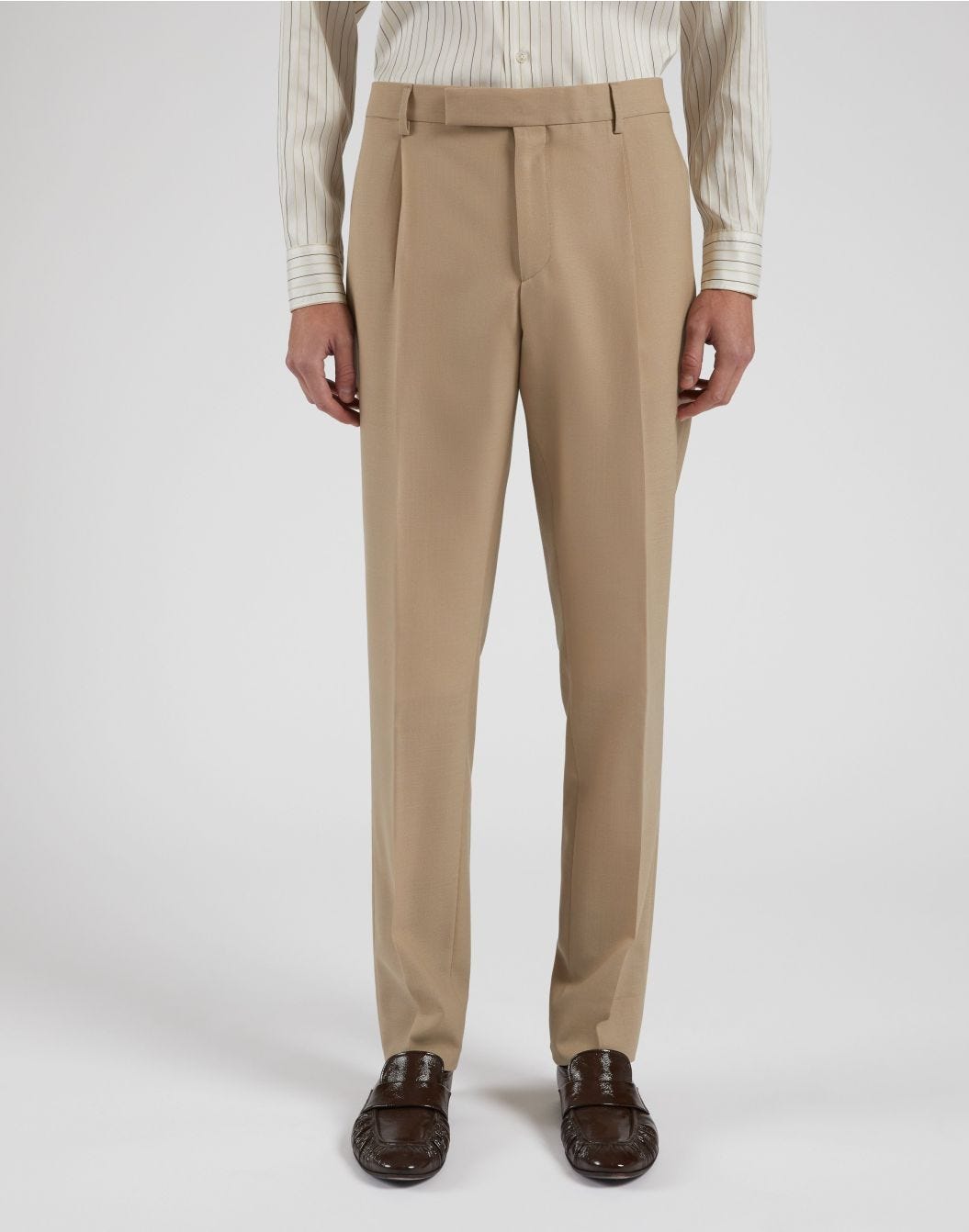 ORGANIC WOOL TROPICAL FLAT FRONT FLAIR TROUSERS