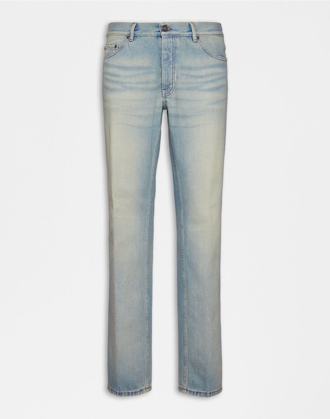 Jeans blu in denim con trattamento 