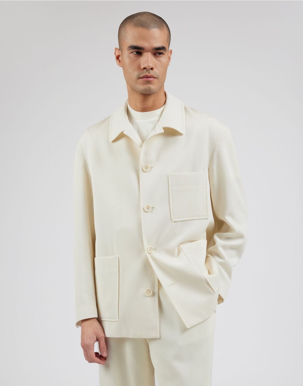 Blazer camicia monopetto in crepe covert natural stretch color panna