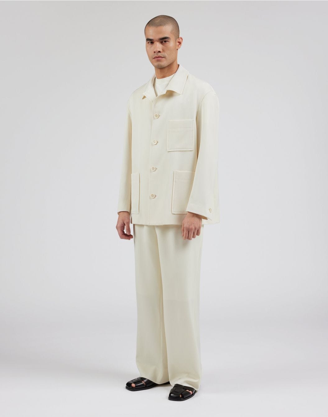 Blazer camicia monopetto in crepe covert natural stretch color panna
