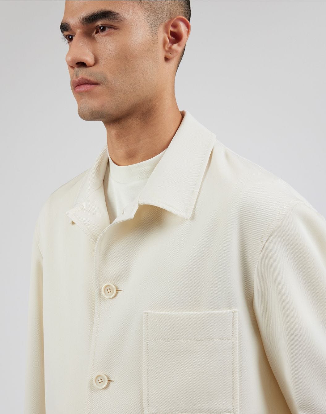 Blazer camicia monopetto in crepe covert natural stretch color panna