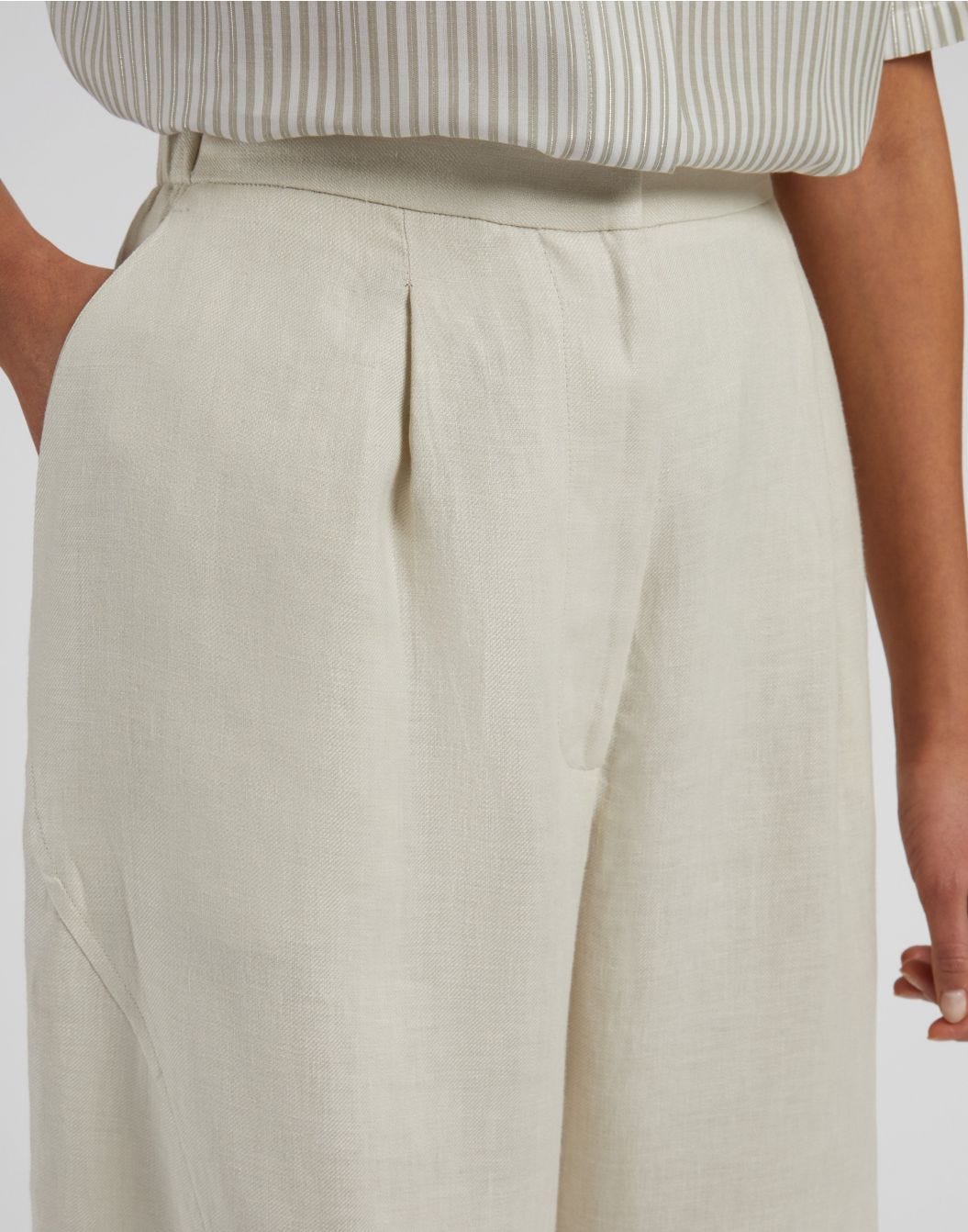 Wide Beige Linen Canvas Trousers