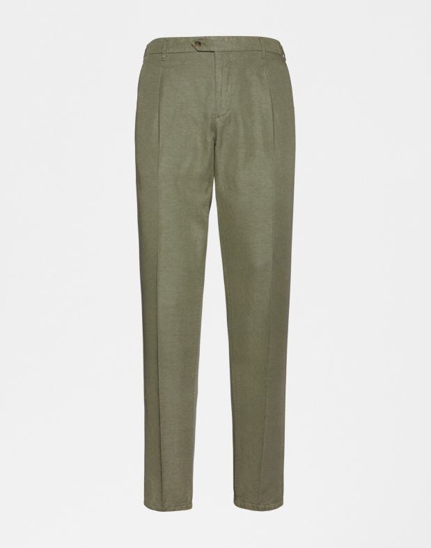 Pantalone verde in twill di cotone e lino