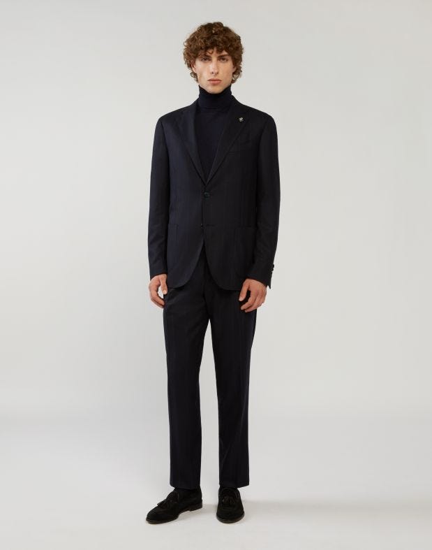 Blue pinstripe suit in wool and cashmere - Supersoft