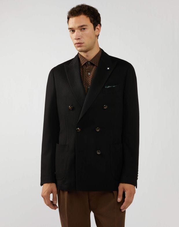 Double-breasted black cashmere jacket - Special Line