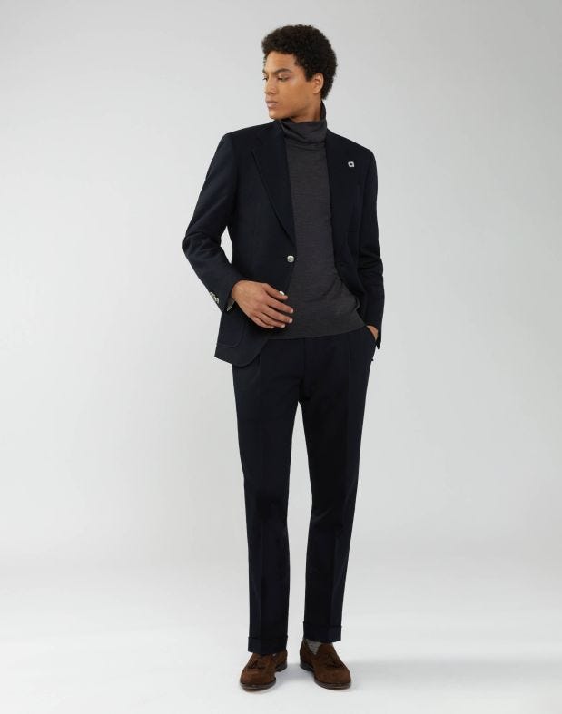 Blue woollen suit with a diagonal pattern - Attitude