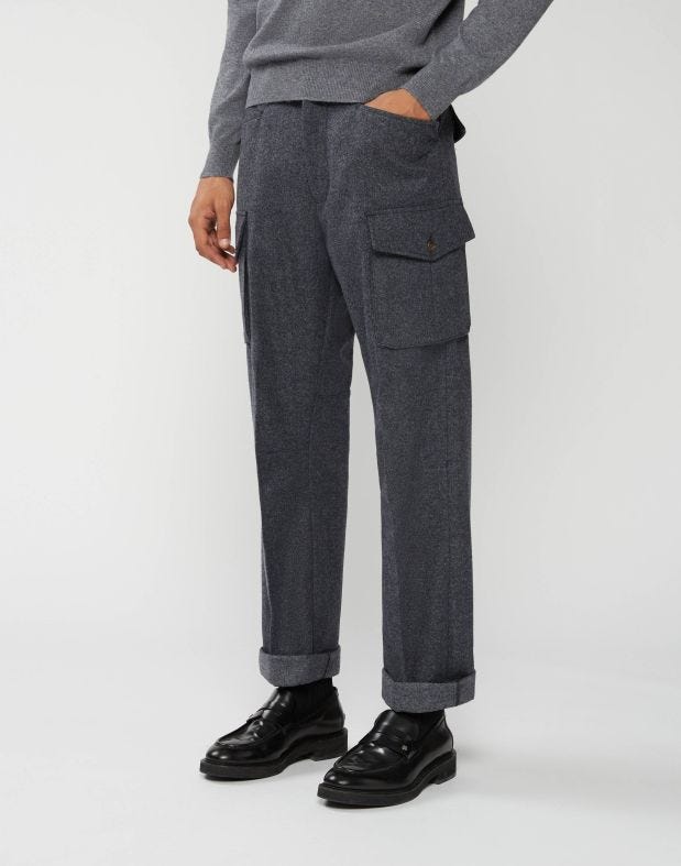 Cargo pants in grey carded flannel
