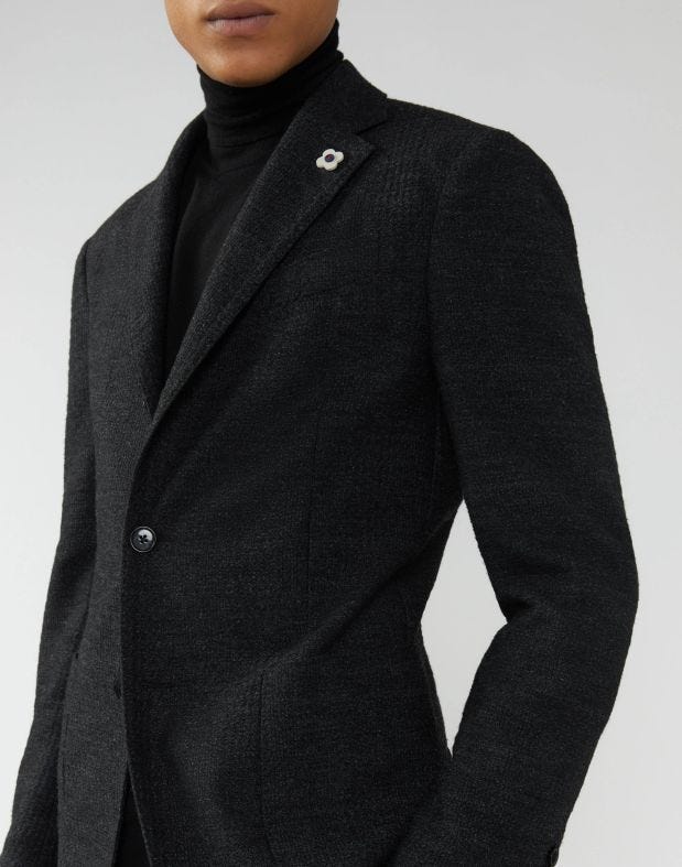 Giacca disegno Galles effetto ciniglia nera e grigia - Easy Wear