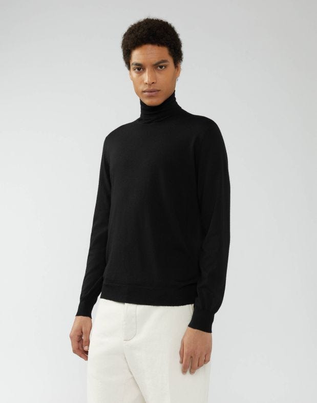 Long-sleeve turtleneck in black silk and cashmere