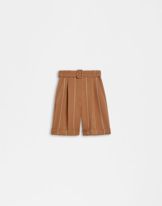 Wide pinstripe rust viscose Bermuda shorts