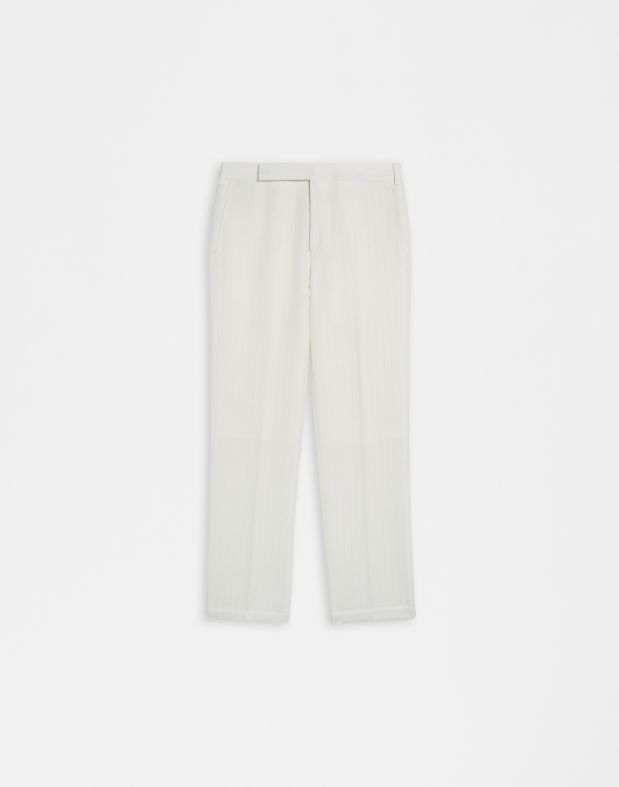 Pantalon en toile de laine à rayures en lurex blanc et argenté