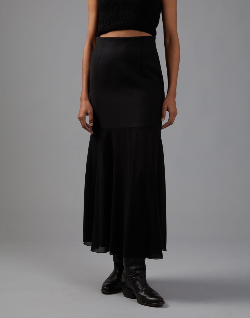 Black pencil skirt with flared hem