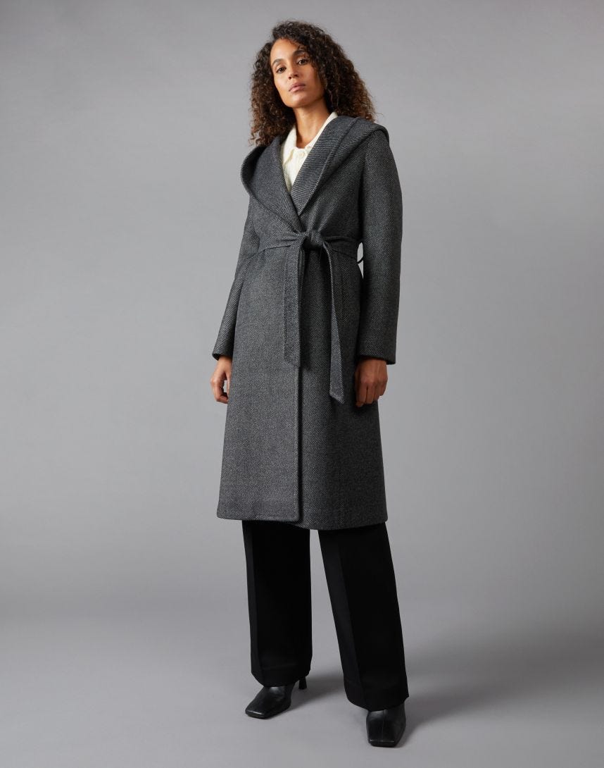 Gray/black single-breasted coat with hood