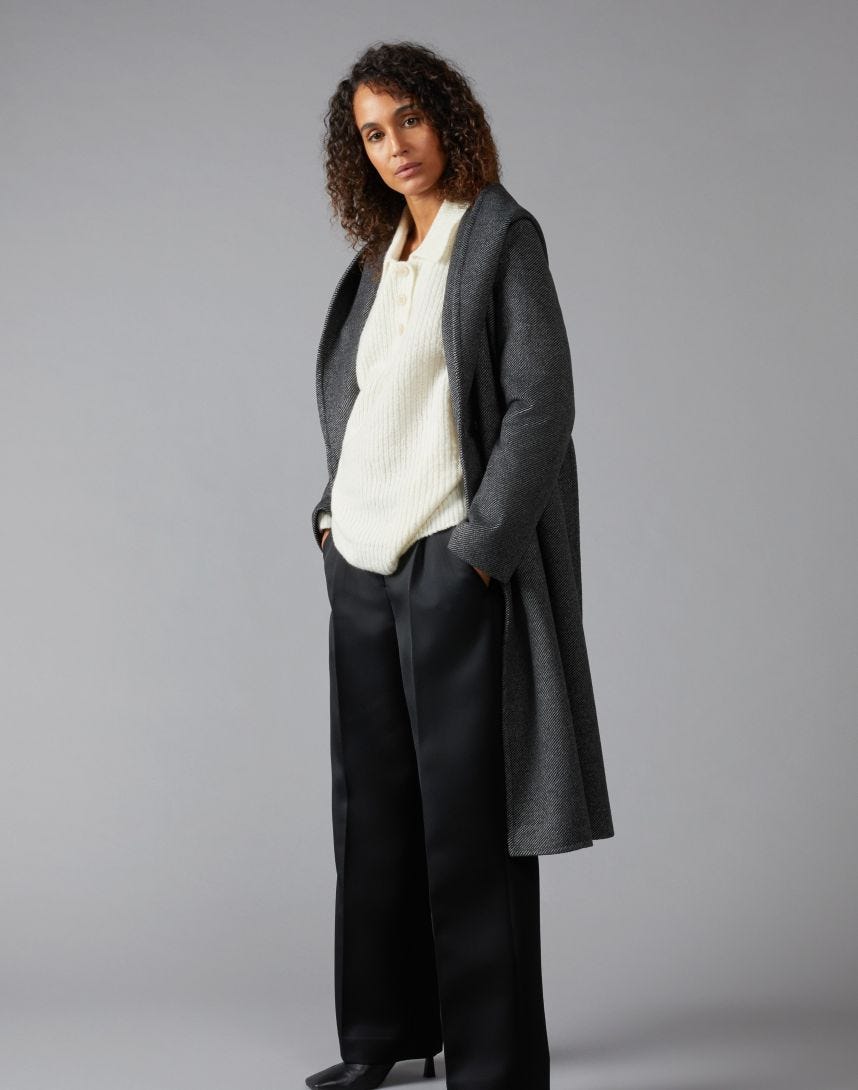 Manteau droit à capuche gris/noir