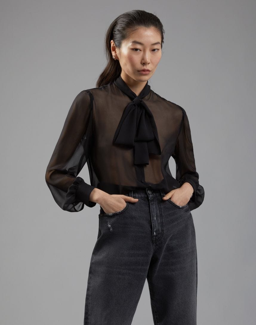 Silk georgette shirt with bow