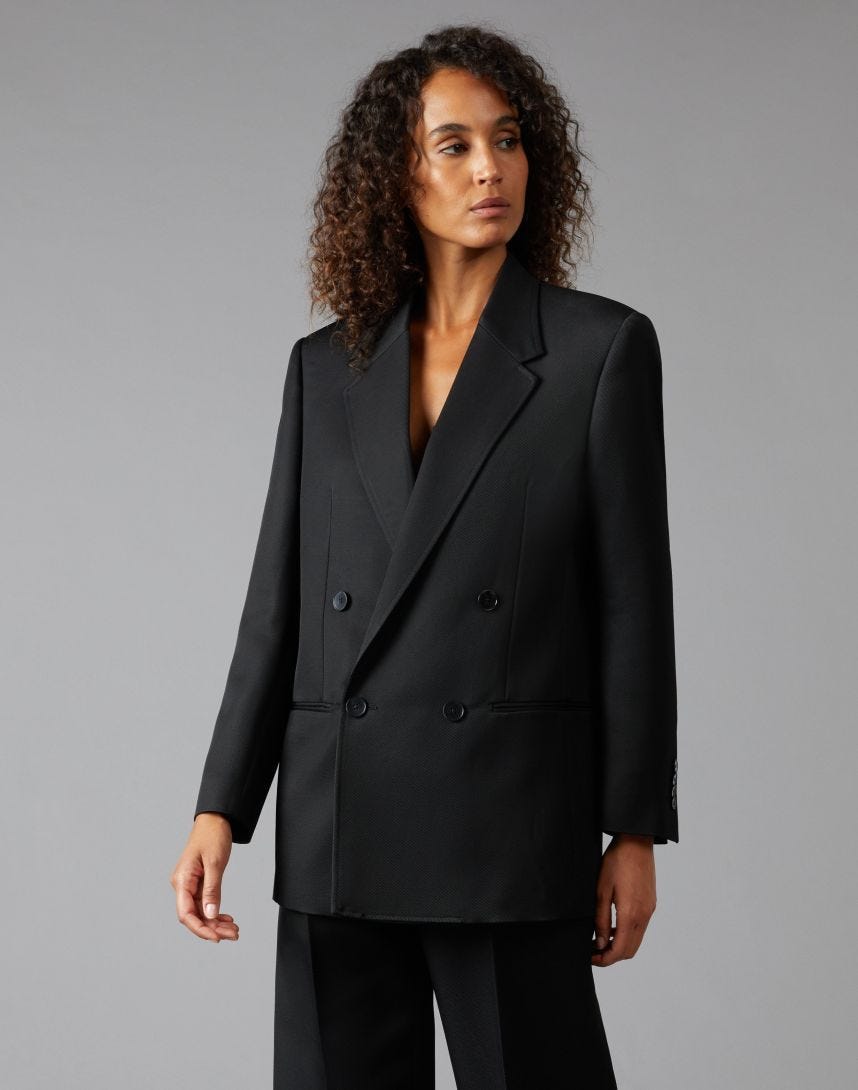 Black double-breasted blazer in viscose and wool gabardine